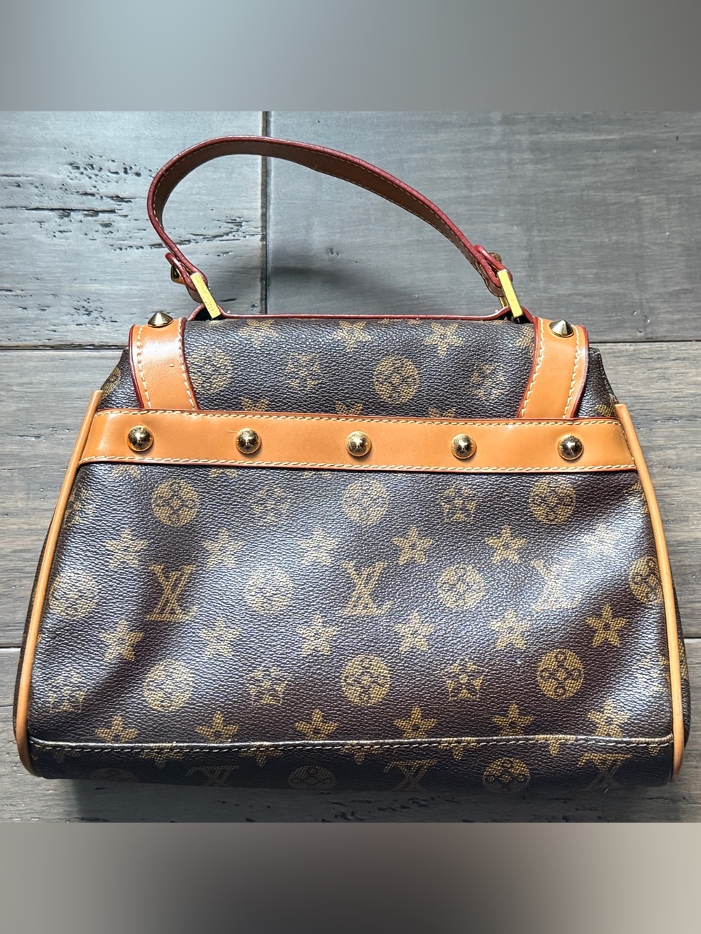 Brown Monogram Bow Accent Top Handle Bag - Picture 4 of 6